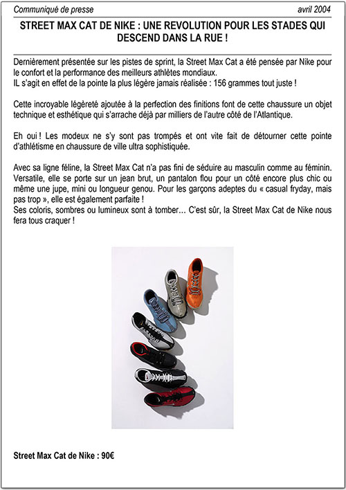 nike france contact presse, Communiqué de Presse - Nike France 2004
